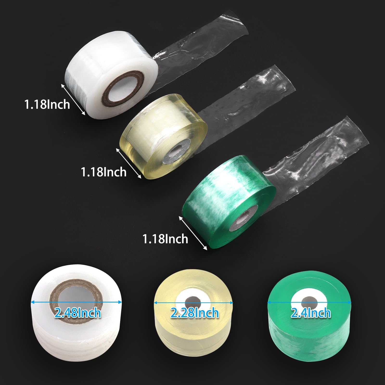 3 PCS Nastro per Innesto, 3cm Nastri per Innesto da Giardino, Estensibile Nastro da Innesto Autoadesive Trasparente, Nastri Giardino per Alberi da Frutto, Piantine, Fiori (Giallo + Verde + Bianco)
