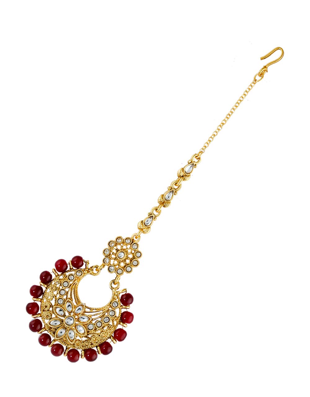 anuradha art Maroon Colour Studded Stone Traditional Bridal Mang Tikka for Women/Girls-picture-29