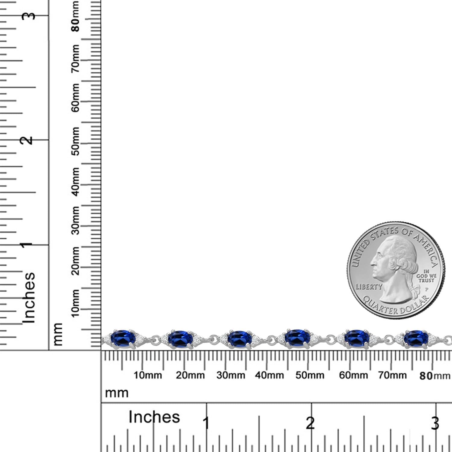 Gem Stone King 8.11 Cttw Blue Created Sapphire and White Moissanite Tennis Bracelet For Women | 925 Sterling Silver | Gemstone Birthstone | Oval 6X4MM, 6.5, 7, 7.5 Inch - Image 4