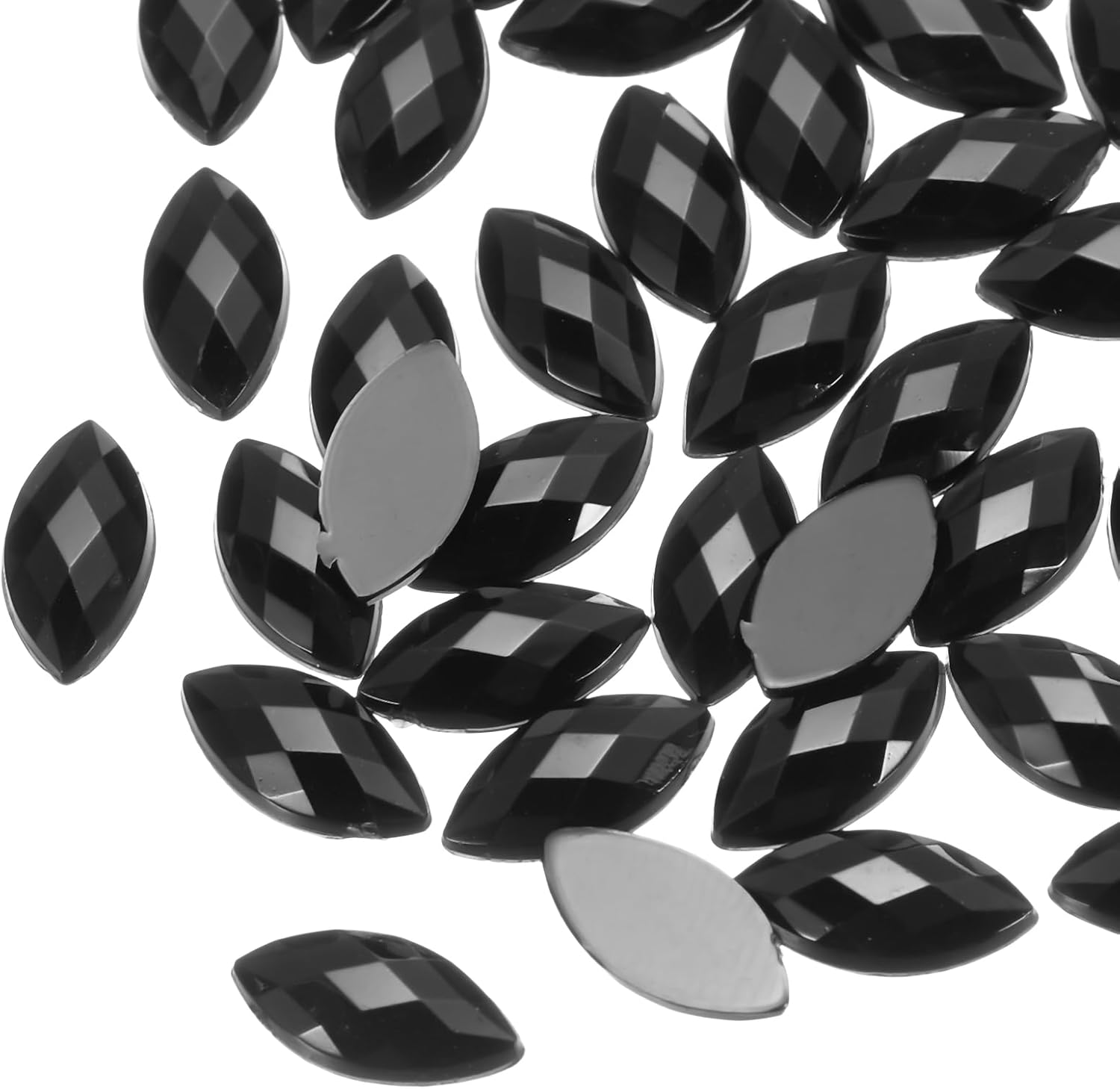 MECCANIXITY 100PCS Acrylic Horse Eye Gems 6x12mm Flat Back Artificial Rhinestones for DIY Crafts Bead Wedding Party Face Painting Jewelry Making (Black)