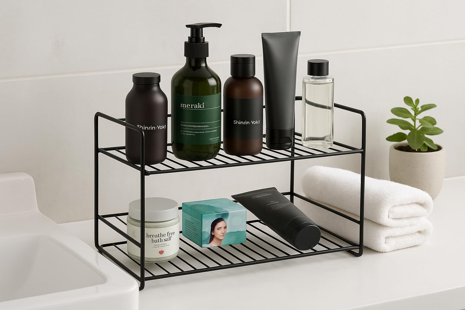 MNH ART 3-Tier Wooden Display Stand – Rustic Shelf Organizer for Kitchen, Counter, Bathroom & Office (Black)-image-38