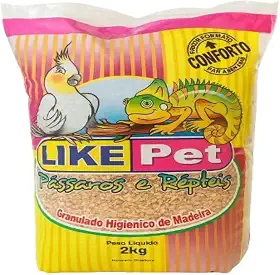 Granulado Higiênico de Madeira Like Pet Pássaros & Répteis 2 kg – 100% Natural, Alta Absorção, Elimina Odores
