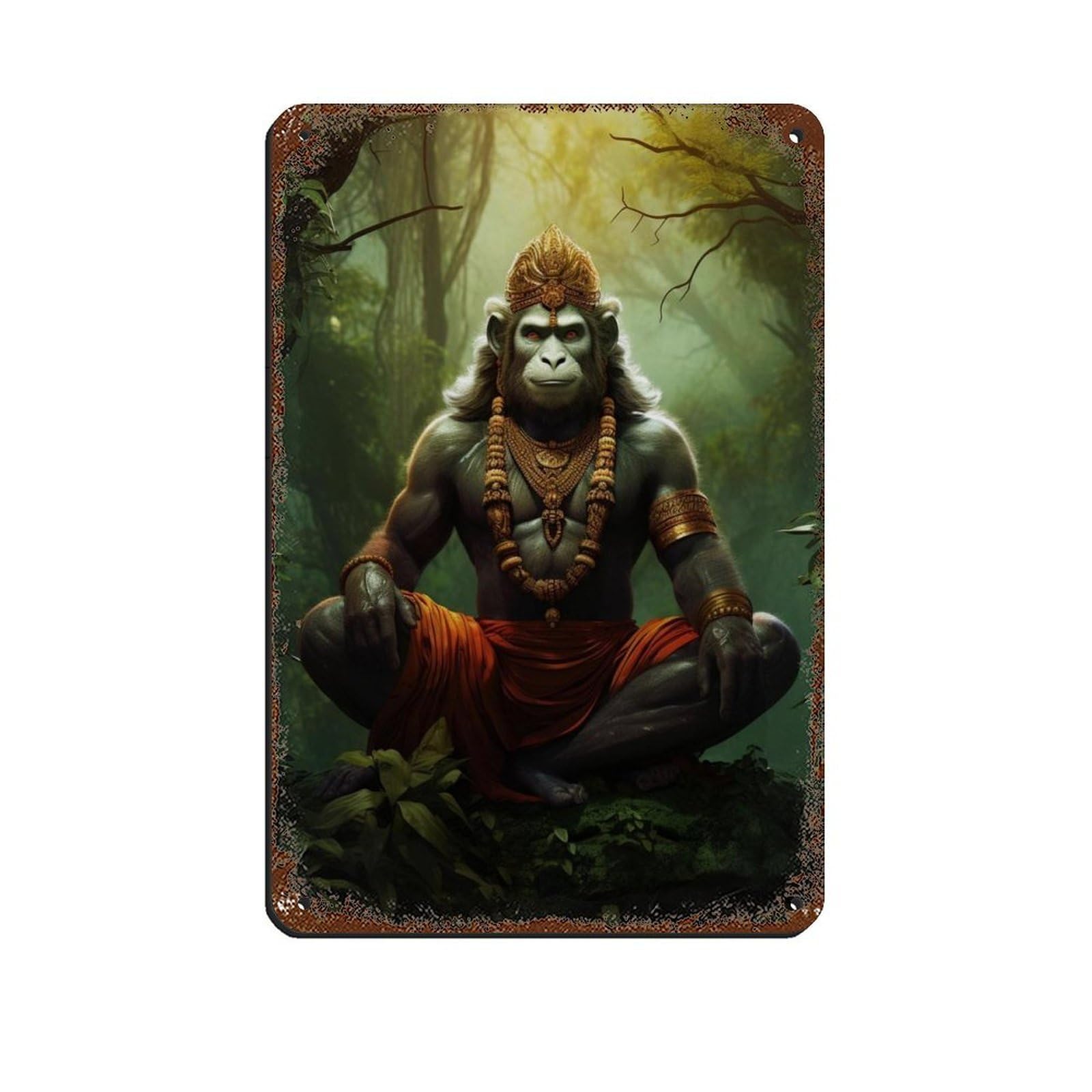 Hanuman Art-Hindu Art Retro Poster Metal Tin Sign Chic Art Retro Iron Painting Bar People Cave Cafe Family Garage Poster Wall Decoration 8x12inch(20x30cm)