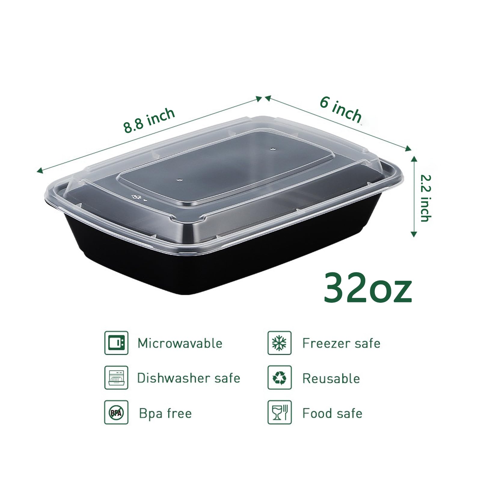JIUMO 32oz Meal Prep Containers [30 Pack] 1-Compartment Plastic Food Container with Lids reusable Disposable To Go Containers Microwave/Dishwasher/Freezer Safe,Stackable