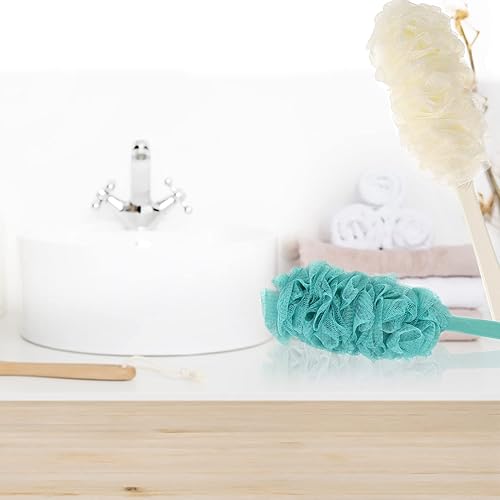 Miniatura 7 de Limpiador de espalda para ducha, cepillo de ducha de esponja de mango largo, cepillo de baño para mujeres y hombres, limpiador de espalda de malla