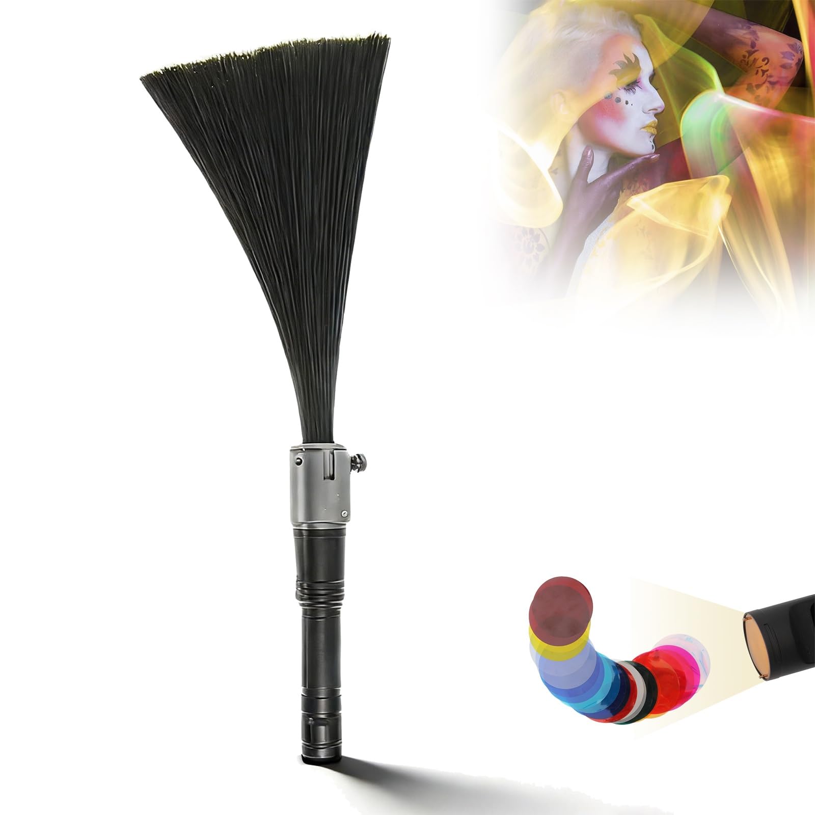 Kit de inicio de pinceles de pintura de luz, pinceles de pintura de luz de 11.4 pulgadas con linterna de 1300 lúmenes y 12 filtros de color, fibra óptica negra de 0.25 mm, para estudio fotográfico