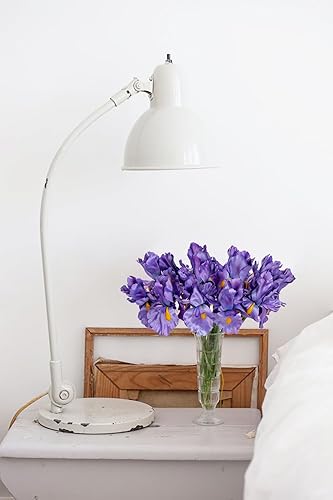 Miniatura 6 de Hollyone Flores artificiales de iris, 15 unidades, flores moradas de imitación de 14.2 pulgadas de tacto real, ramos de flores falsas para boda