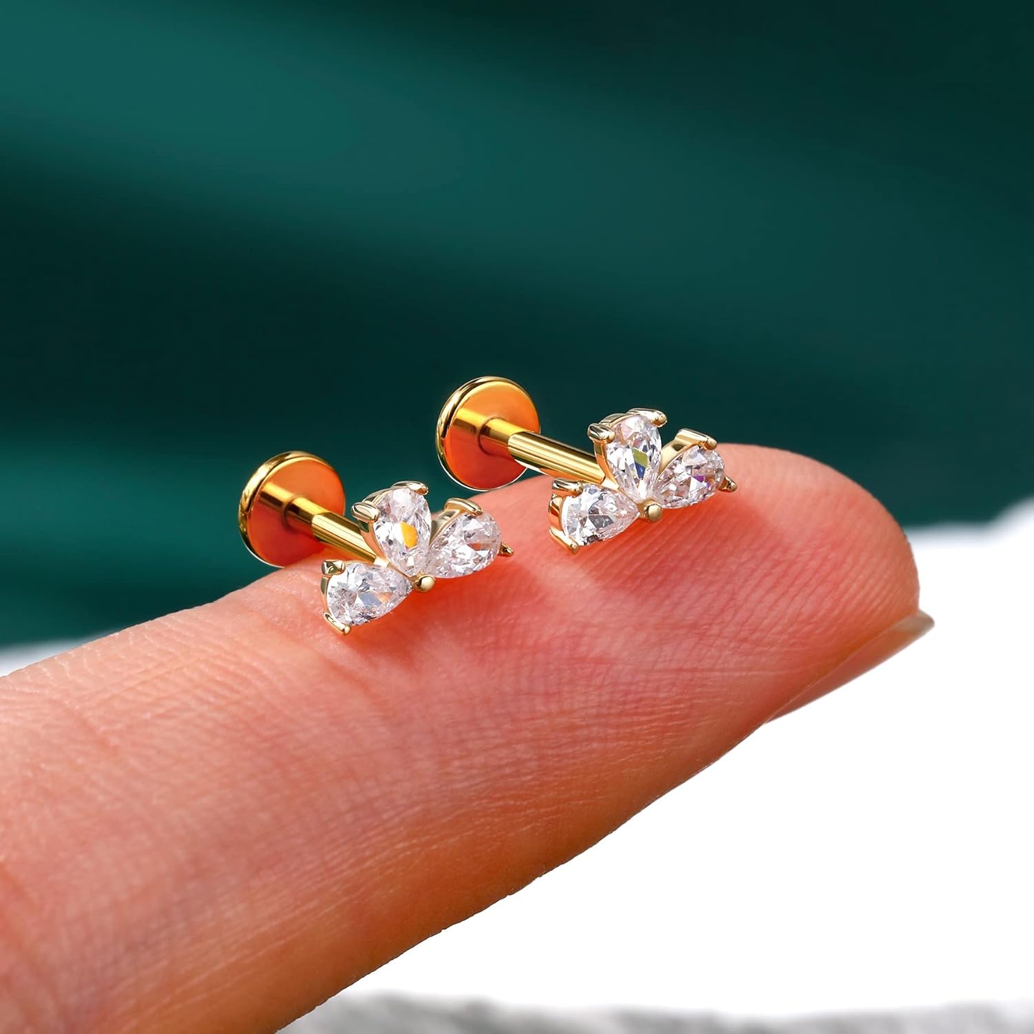 Cocharm 14K Solid Gold Cartilage Earring - 16g Flower Yellow Gold Flat Back Helix Stud, 14K Gold Push in Tragus Earring, Threadless Conch Stud - Image 5