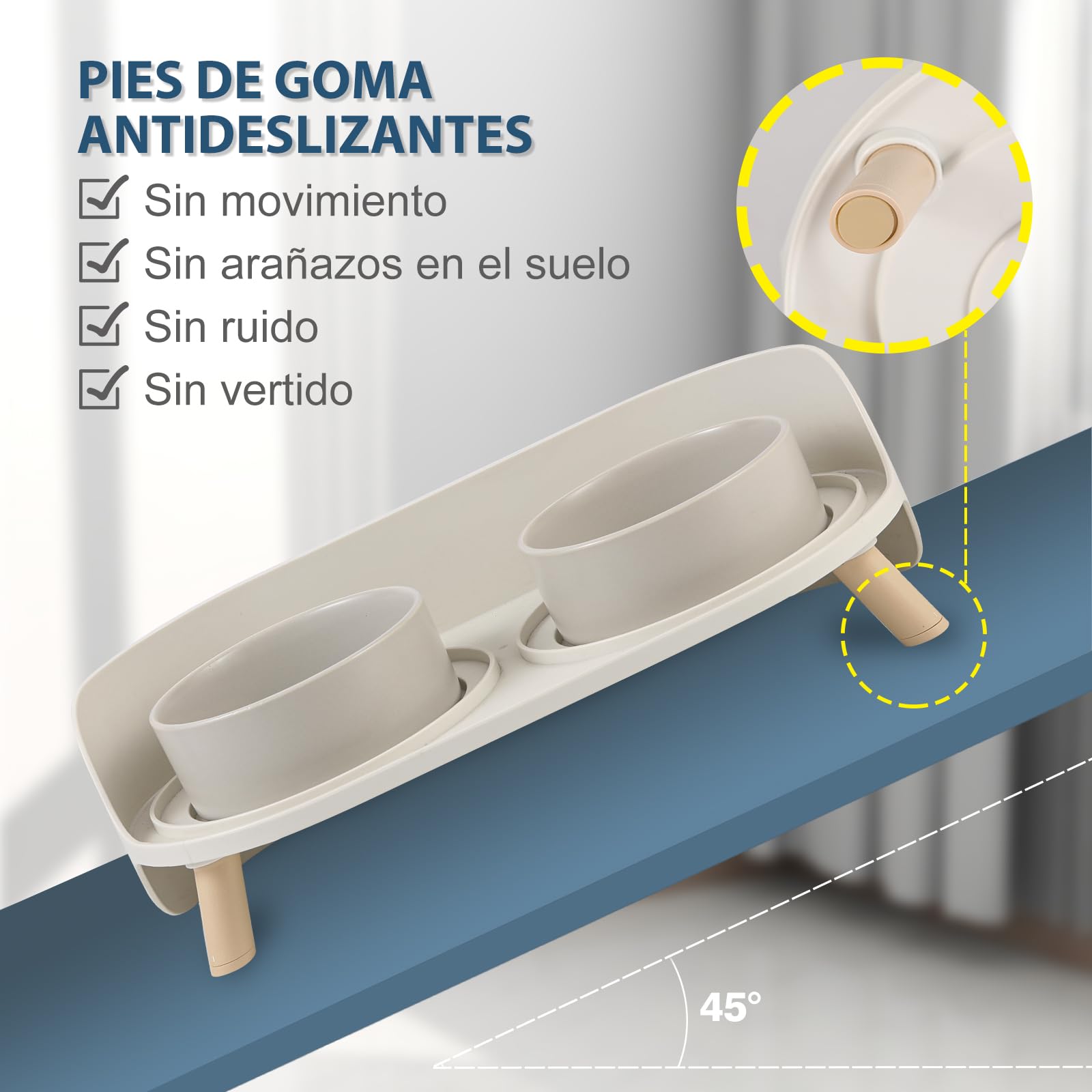 Comedero y Bebedero Elevado para Perros - Cuencos Dobles de Cerámica con Soporte Antisalpicaduras para Comida y Agua - Ideal para Gatos y Perros Pequeños - 2 x 320 ml - Gris