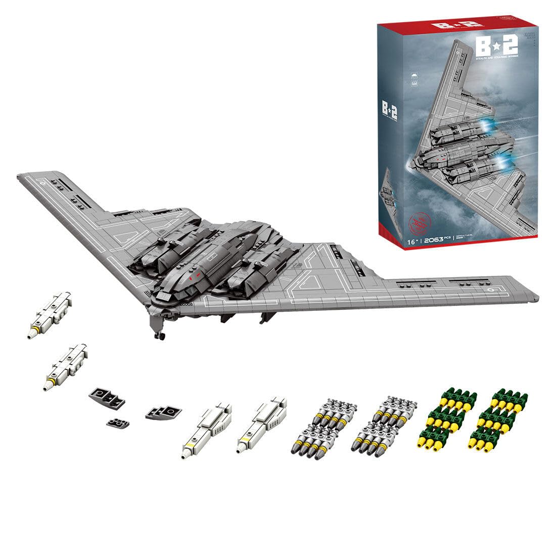 B-2 Strategischer Stealth-Bomber Kampfflugzeug-Flugzeug Klemmbausteine Bauklötze, 1:70 Militär B2 Spirit Bomber mit Waffen Set für Erwachsene-2063 Teile, Entworfen von DarthDesigner