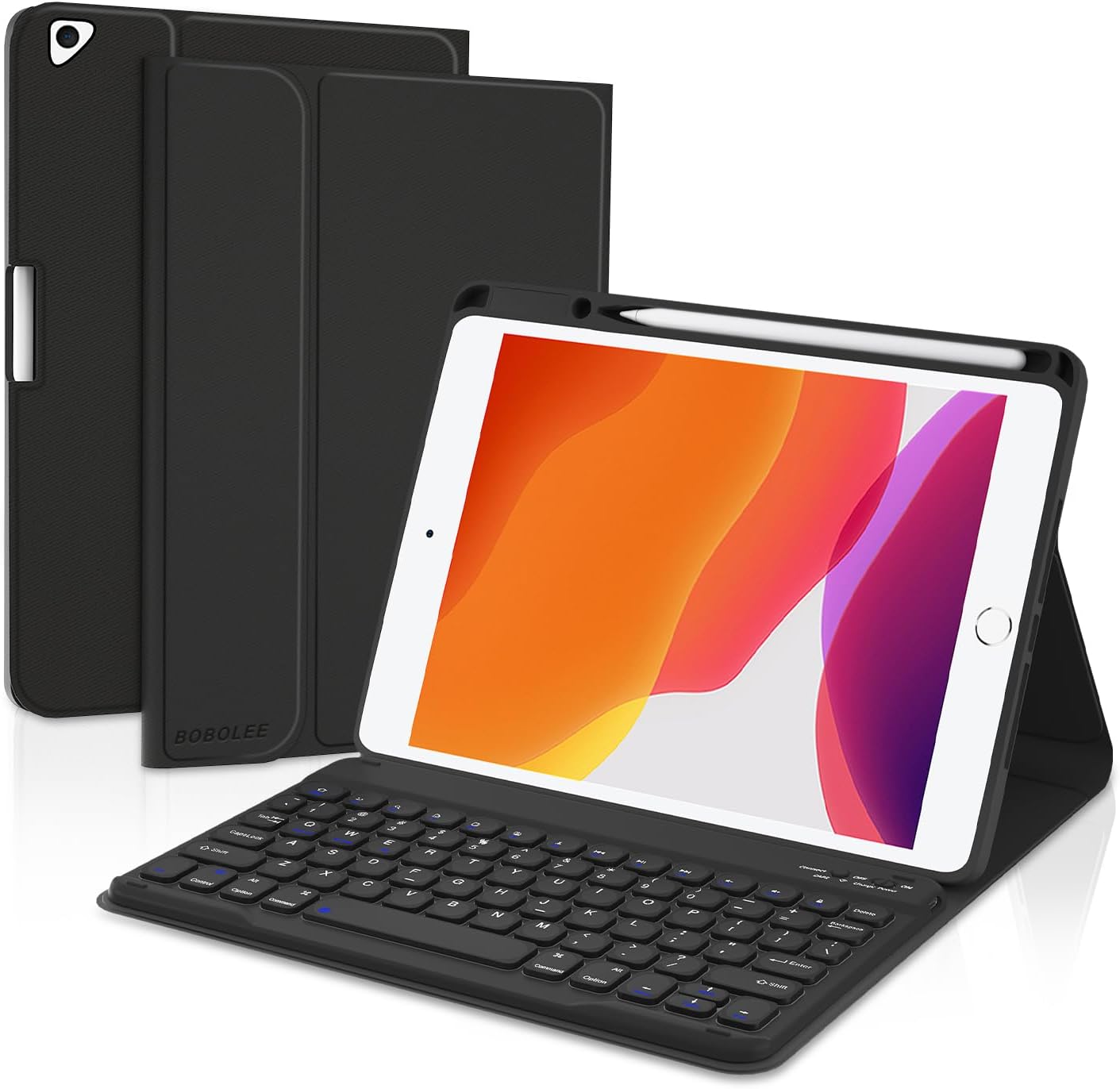 BOBOLEE 9th Generation Keyboard Case for iPad 10.2 Inch 8th 7th (2021/2020/2019) - Pro 10.5 inch Air 3rd 2017 2019, Wireless Detachable Removable Magnetic Cover Shell with Pen Holder, Black
