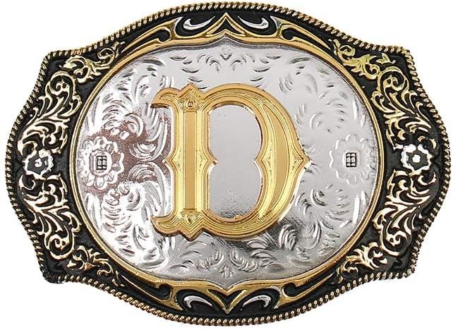 Western Belt Buckle Initial Letters ABCDMRJ to Z Cowboy Rodeo Small Gold Belt Buckles for Men Women