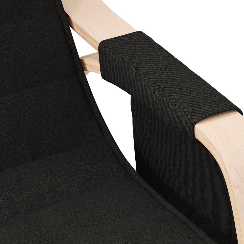 Sedia a dondolo in tessuto nero con struttura in legno massello di betulla, seduta e braccioli imbottiti, 67 x 80 x 88 cm, sedia relax per soggiorno, camera da letto, cameretta dei bambini