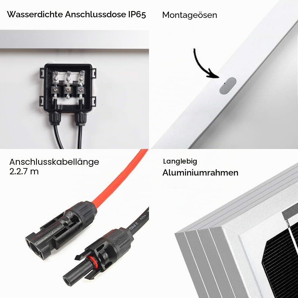ECO-WORTHY 100W 12V Solarpanel-Kit mit Solarladeregler & 5m Solarkabel & Z-Halterungen für Wohnmobil