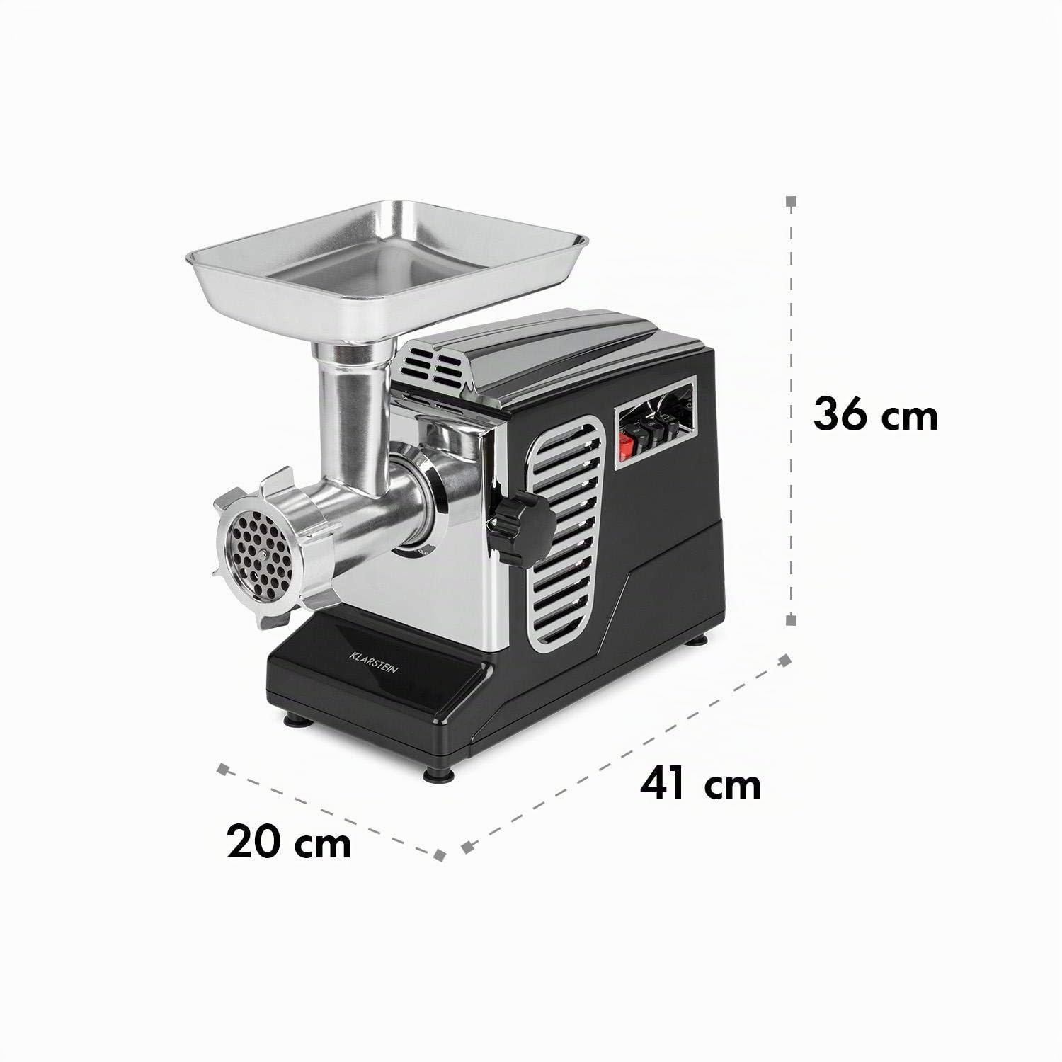 Klarstein Kraftprotz Picadora - Picadora de carne eléctrica, 700 W de potencia, 2 velocidades, Marcha atrás, Cuchilla de acero inoxidable, Gran bandeja de aluminio, Set de accesorios, Negro