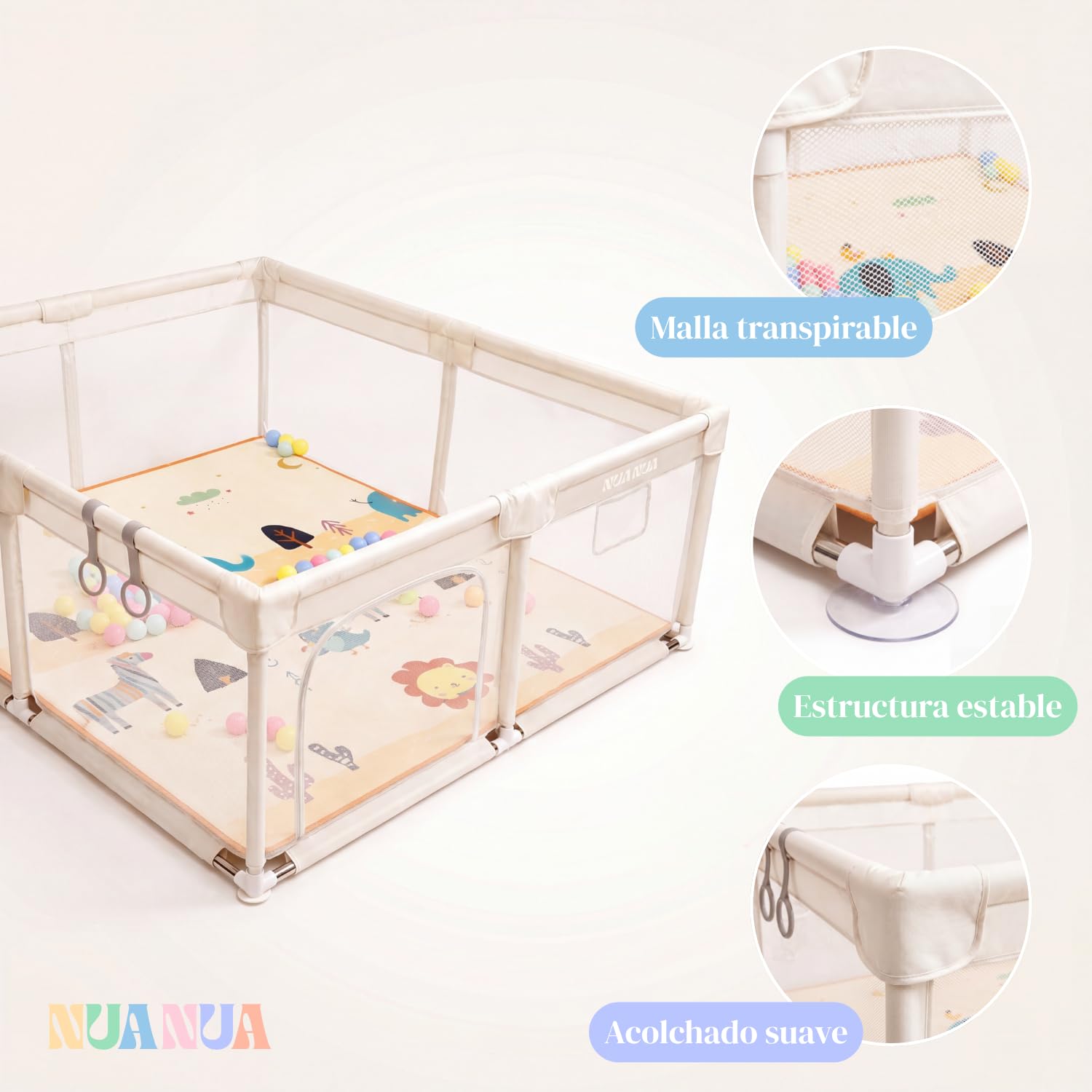 NUANUA Parque Infantil Bebé XXL 150x180 cm - Corralito con Alfombra, Beige