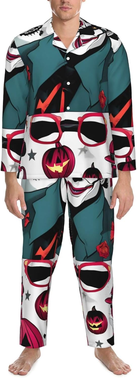 Happy Halloween Day Print Luxurious Mens Pajamas Set,Breathable Pajamas Set,Perfect For Lounging Bed,Sofa