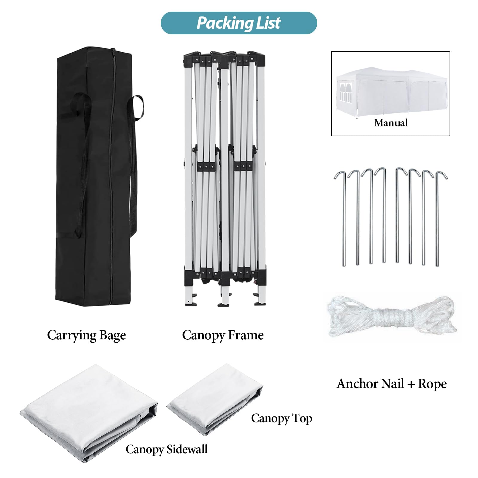 CLIPOP Carpa de jardín de 3 x 6 m con 6 paneles laterales, resistente al agua, anti-UV, con marco de acero resistente y bolsa de transporte para bodas, jardín, fiestas familiares