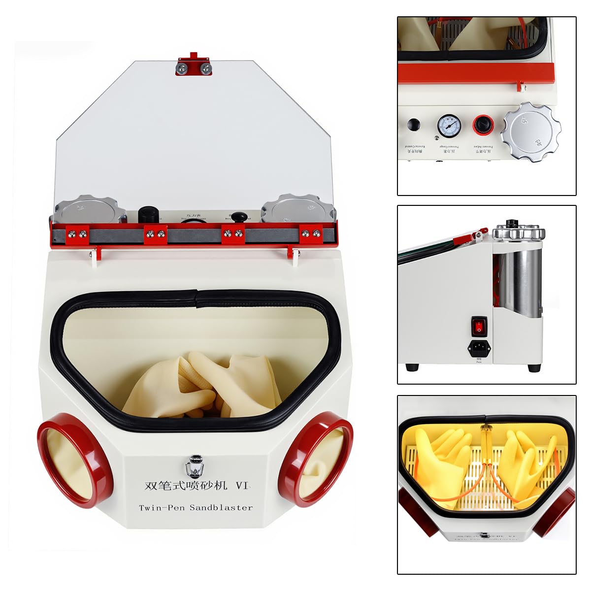 Sabbiatrice doppia doppia penna fine attrezzatura da laboratorio 10W sabbiatrice unità con lampada LED 2 tazze di metallo