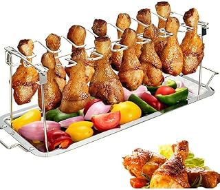 BBQ Stainless Steel Chicken Wing Leg Rack Grill Multi-Purpose Chicken Leg Oven Grill Rack with Drip Pan