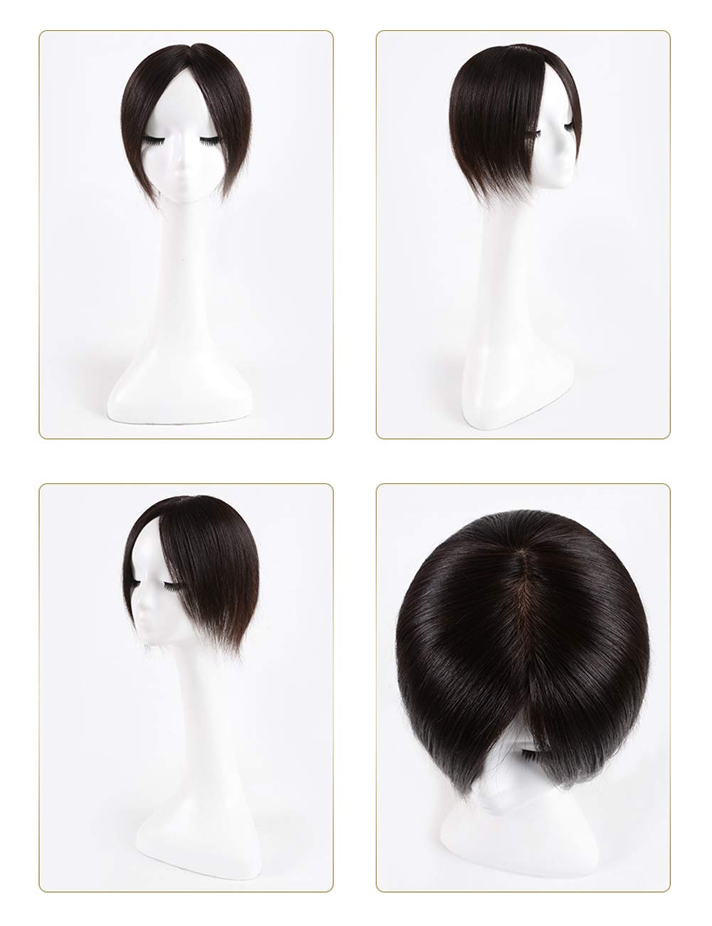 Real Human Hair Full Hand Made Lace Topper Straight Clip in Forehead Hairpiece for Women with Thinning Hair 7x10cm/18cm, Nature Black