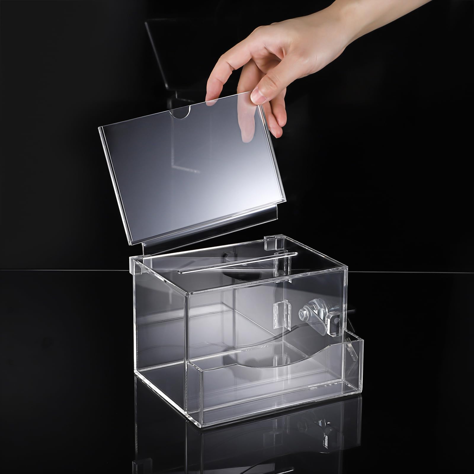 Caja de Sugerencias-Transparente de Acrílico de 6 caras Caja de Donación Urnas Votaciones de Plástico de 4x6 Pulgadas con Cerradura y Llave para Tarjetas de Presentación Boletos de Rifa