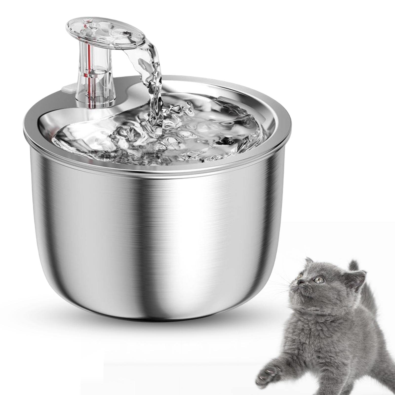 Fuente de Agua para Gatos, Silenciosa, con Filtración Automática E Indicador de Nivel de Agua, 304
