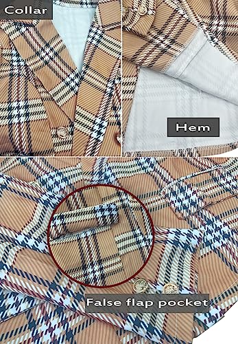 futurino Women's Casual Blazer Front Open Long Sleeve, Double Breasted Blazer Vintage Print Plaid Slim Suit for Women4