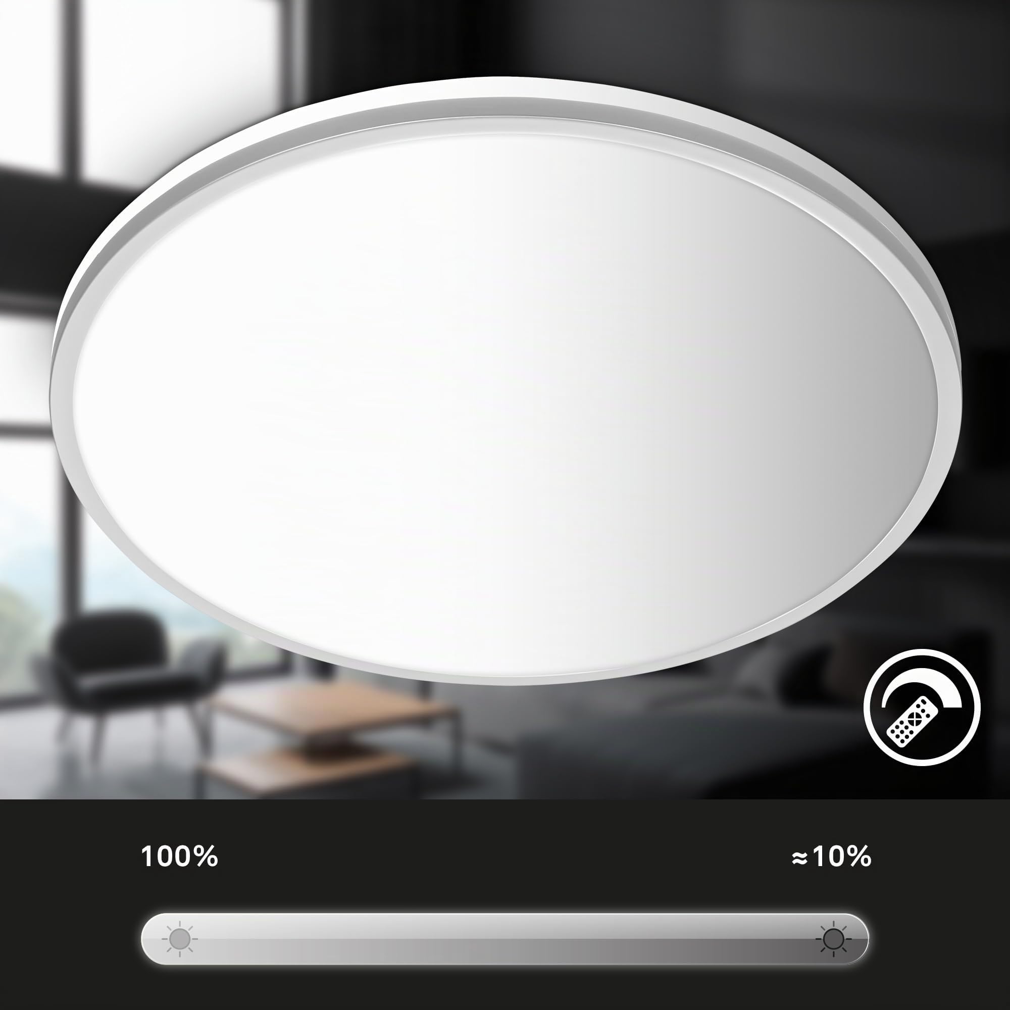 BRILONER - Lampada da soffitto a LED con telecomando, da bianco caldo a bianco freddo, dimmerabile, lampada a LED, plafoniera a LED, 49 x 9,5 cm, cromo opaco