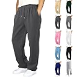Boys Baggy Cargo Sweatpants Straight Wide Leg Open Bottom Drawstring Elastic Waist Workout Athletic Joggers Sweat Pants