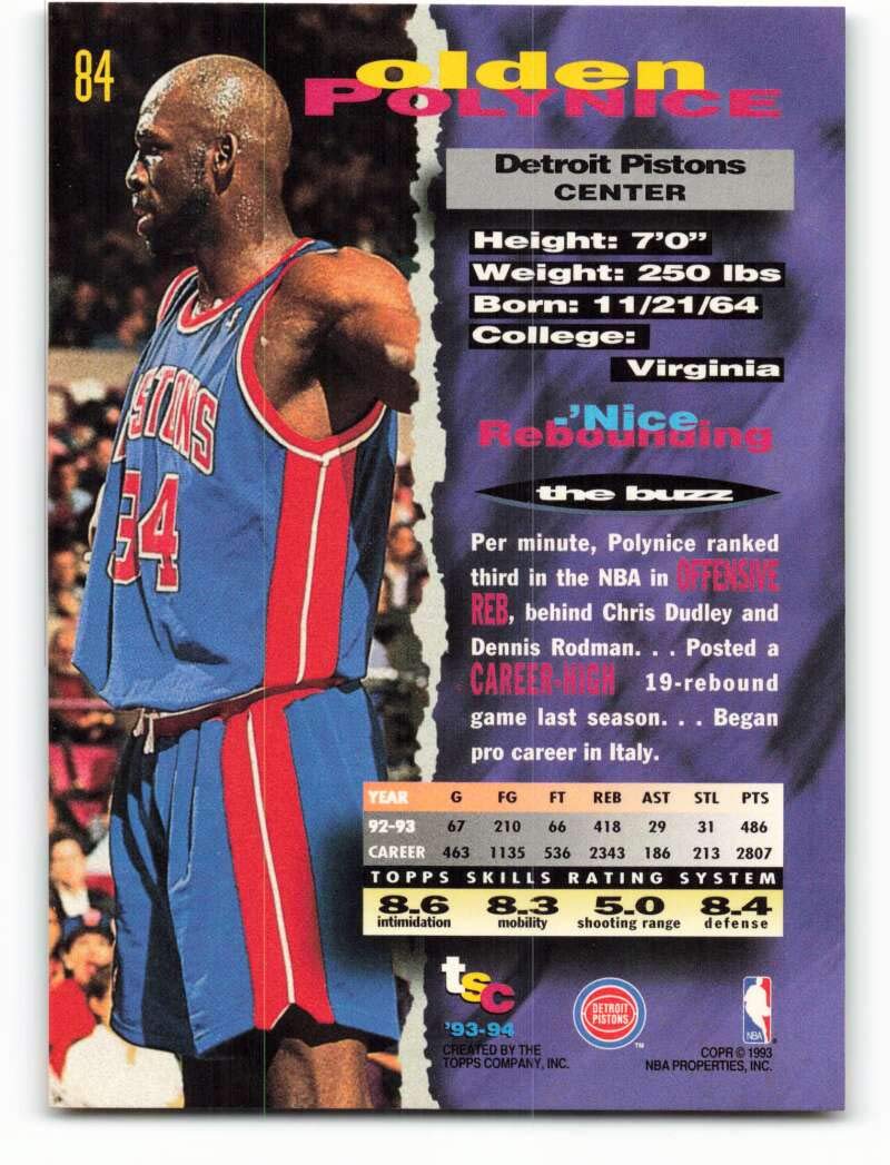 Amazon.com: 1993-94 Topps Stadium Club #84 Olden Polynice NM-MT