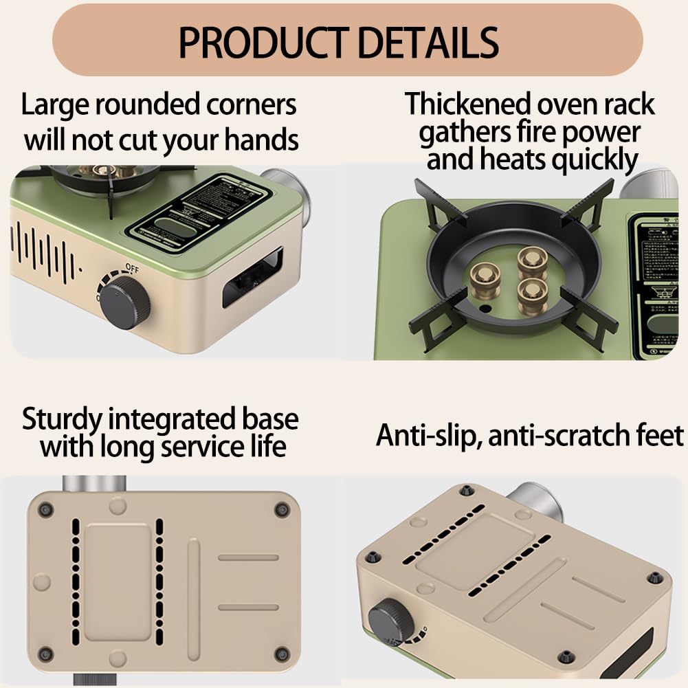Estufa De Camping Portátil De Gas 3200 W - Mini Quemador con Guantes, Butano y Encendido Automático, Control De Calor