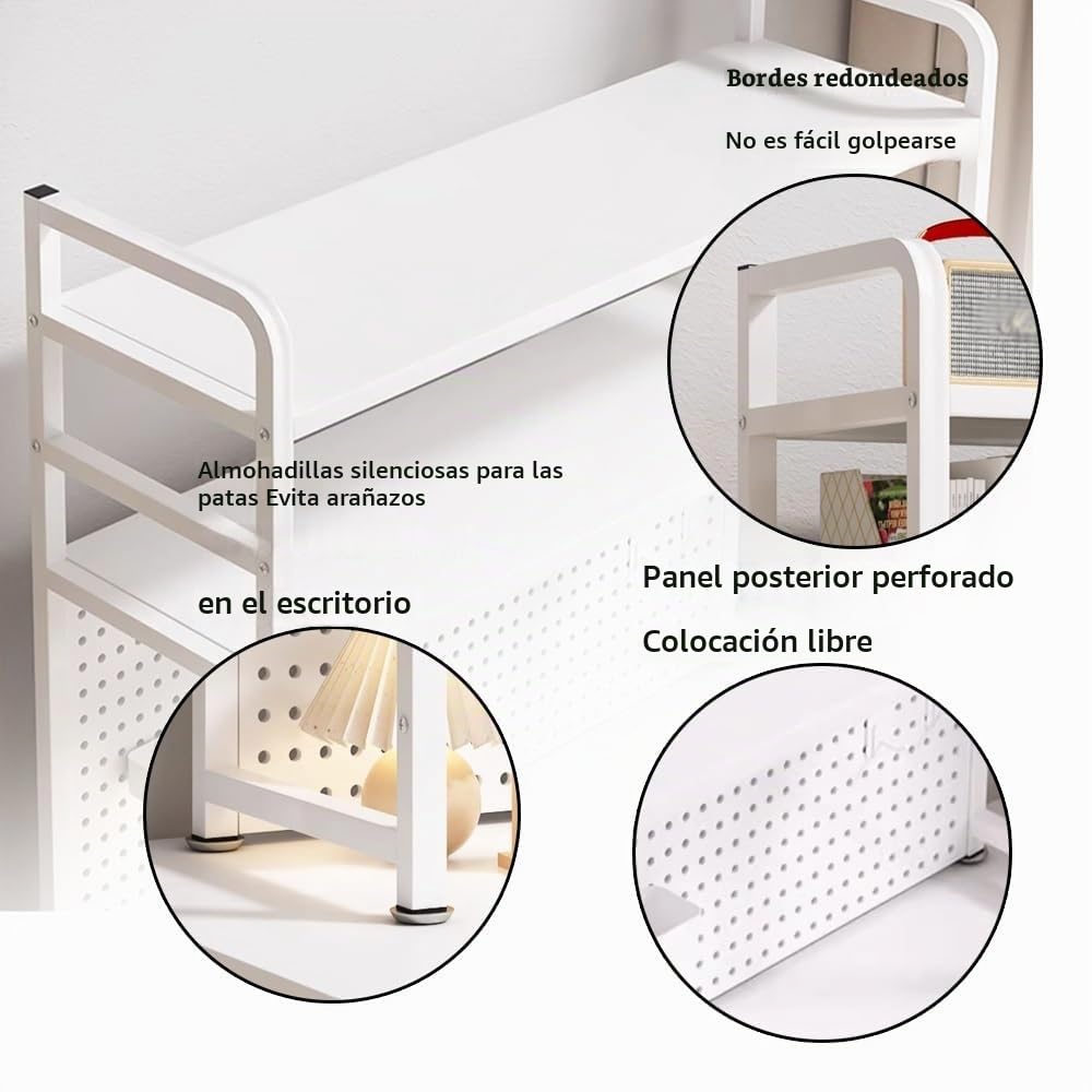 Estantería De Sobremesa Libros DIY Librería Estantería De Escritorio para Mesas De Computadora Estructura Metálica Estante De Almacenamiento(Blanca,135x20x98cm)