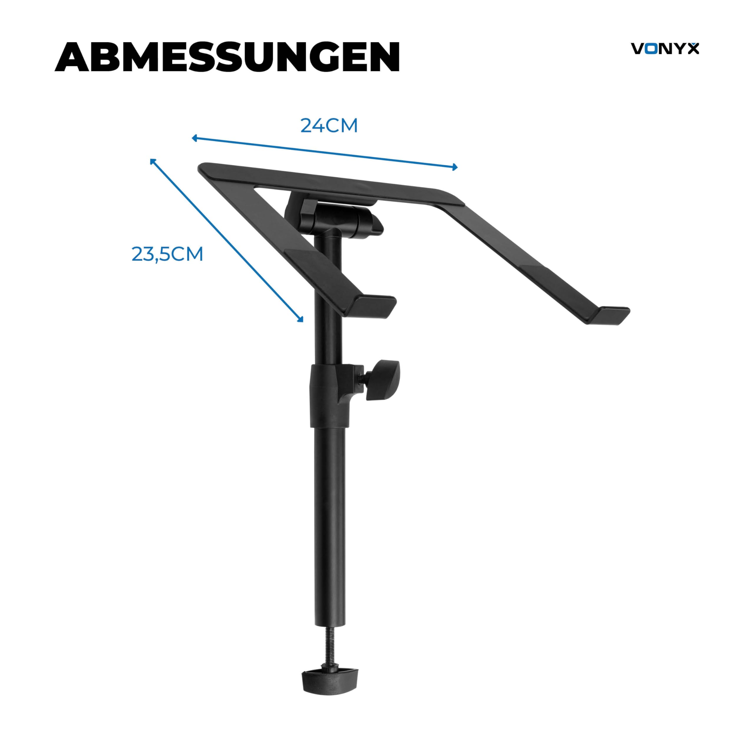 Vonyx DBLH1 Laptop Halterung für DJ Booth & Tisch – Höhenverstellbarer Laptop Arm & Ständer neigbar – Stabiler Laptophalter aus Metall für Controller & Notebooks – Klappbar, Bis 8kg Traglast, Schwarz