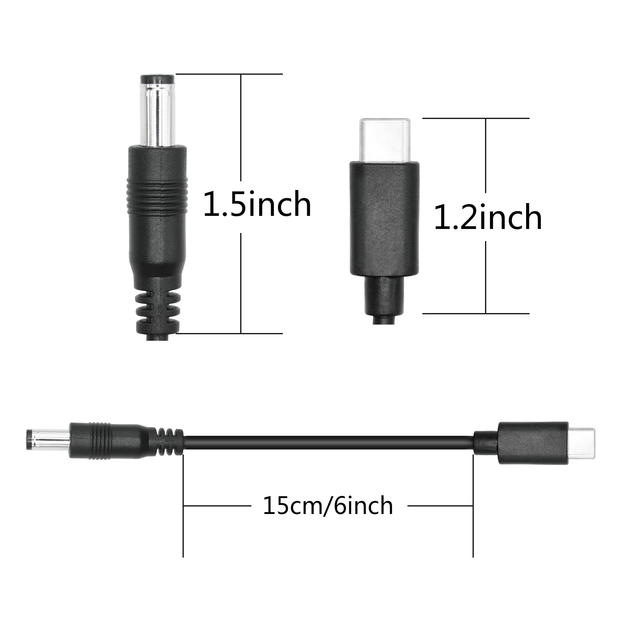 Amazon.co.jp: 短いDC 5.5mm x 2.1mm - USB C電源コード6インチ、DC