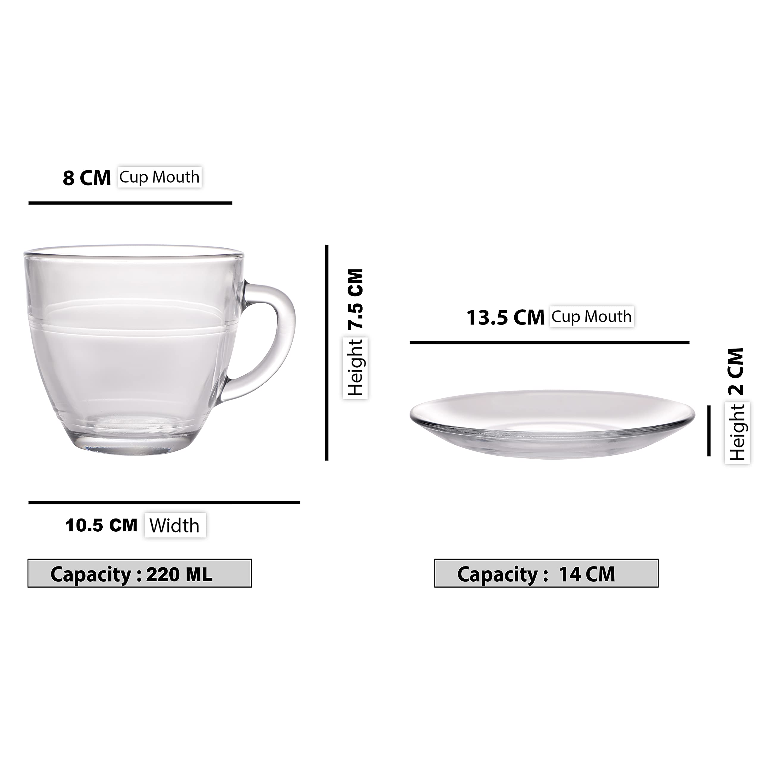 Duralex Gignogne 12 Pieces Set 220 ML - 6 Cups & 6 Saucers (9007AS/12), Transparent, Medium 4