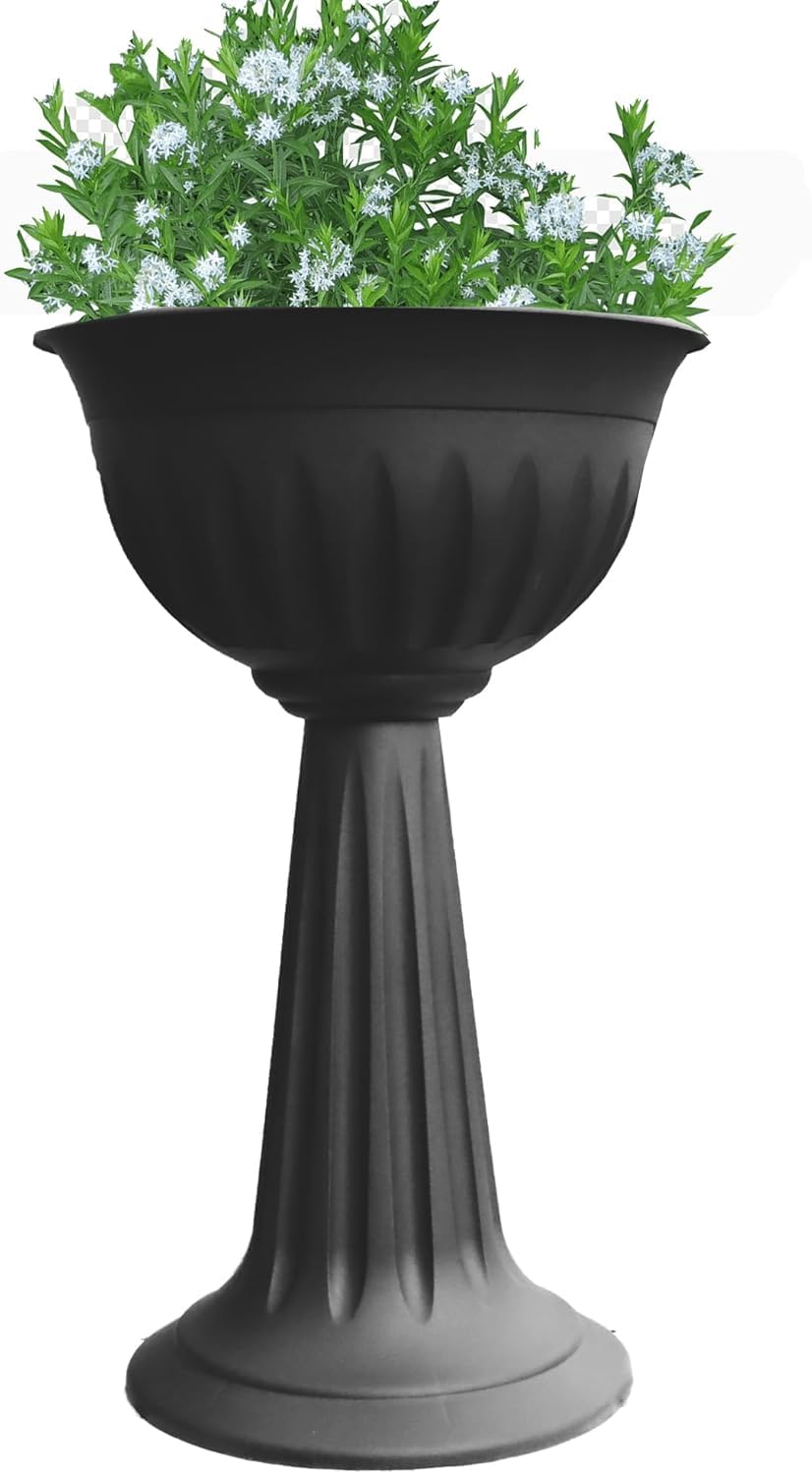 Premium Distribution PD - 75cm Tall Black Urn Planters - Large Plastic Flower Pots for Garden & Home - Indoor Outdoor Plant Stands - No Drainage Holes - 29″ Lightweight Urn Planter (Black, Pack of 1)