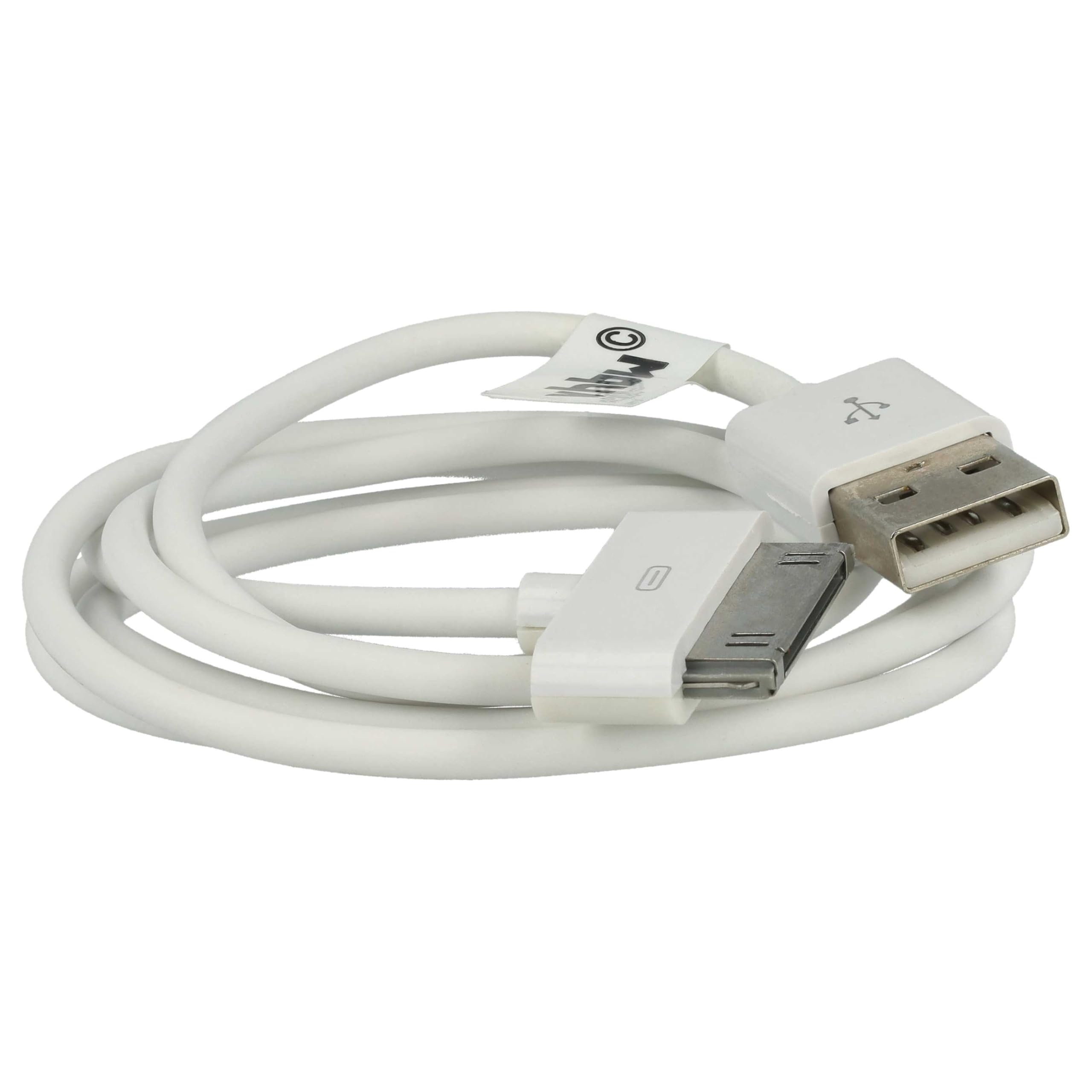 vhbw Kabel USB do transmisji danych kompatybilny z Apple iPod Touch 3 generacji | A1318, Touch 4 gen. - A1367, Touch 2 generacji. - Odtwarzacz MP3 A1288, biały, 80 cm