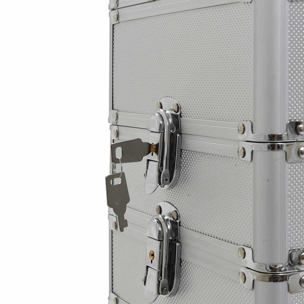Kosmetikkoffer mit Rollen, Reise-Beauty-Case mit ausziehbaren Ablagen, Frisierkoffer Aluminium, 37 x 22 x 78 cm, Silber
