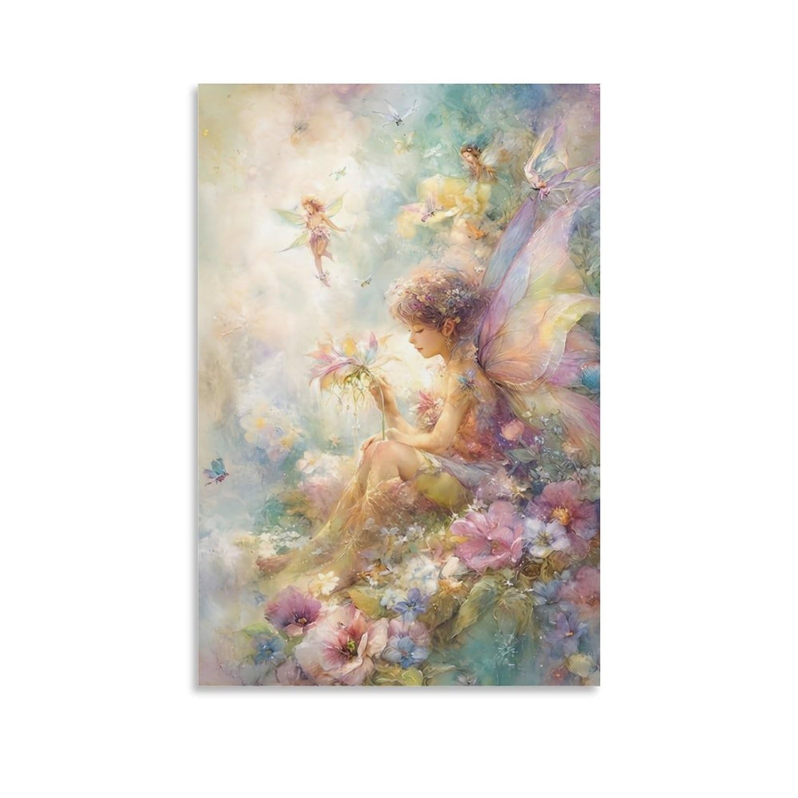 DHBANEIOK Fairy in Flower Garden Wall Decor Poster Giclee Canvas Prints Modern Canvas Wall Art Picture Wall Hanging for Office Gym Living Room Decor 24x36inch(60x90cm)