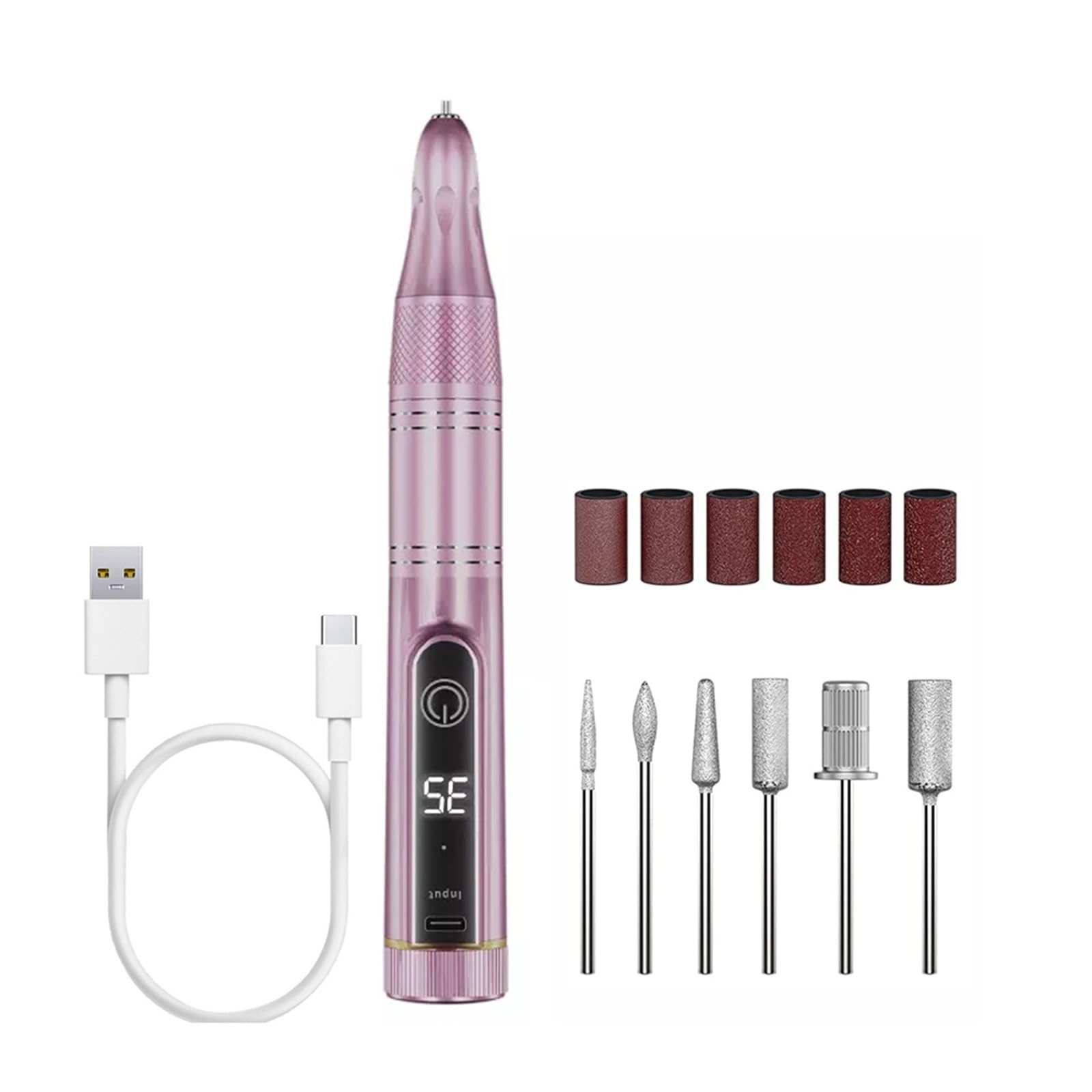 Lima Unghie Elettrico, Trapano for unghie elettrico a batteria con display a LED ， Kit trapano for professionale Efile for portatile for acriliche(New Rose Set)