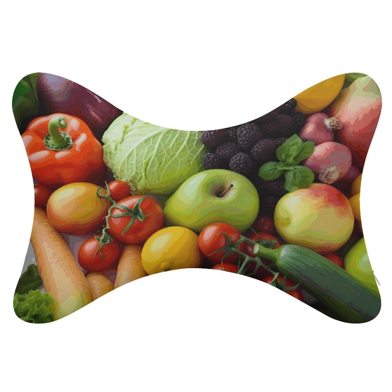 FekiLoot Fresh Fruits and Vegetables Car Headrest Set of 2,Softness Memory Foam Car Neck Pillow with Breathable Removable Cover Car Neck Support Pillow Ergonomic for Driving, Office