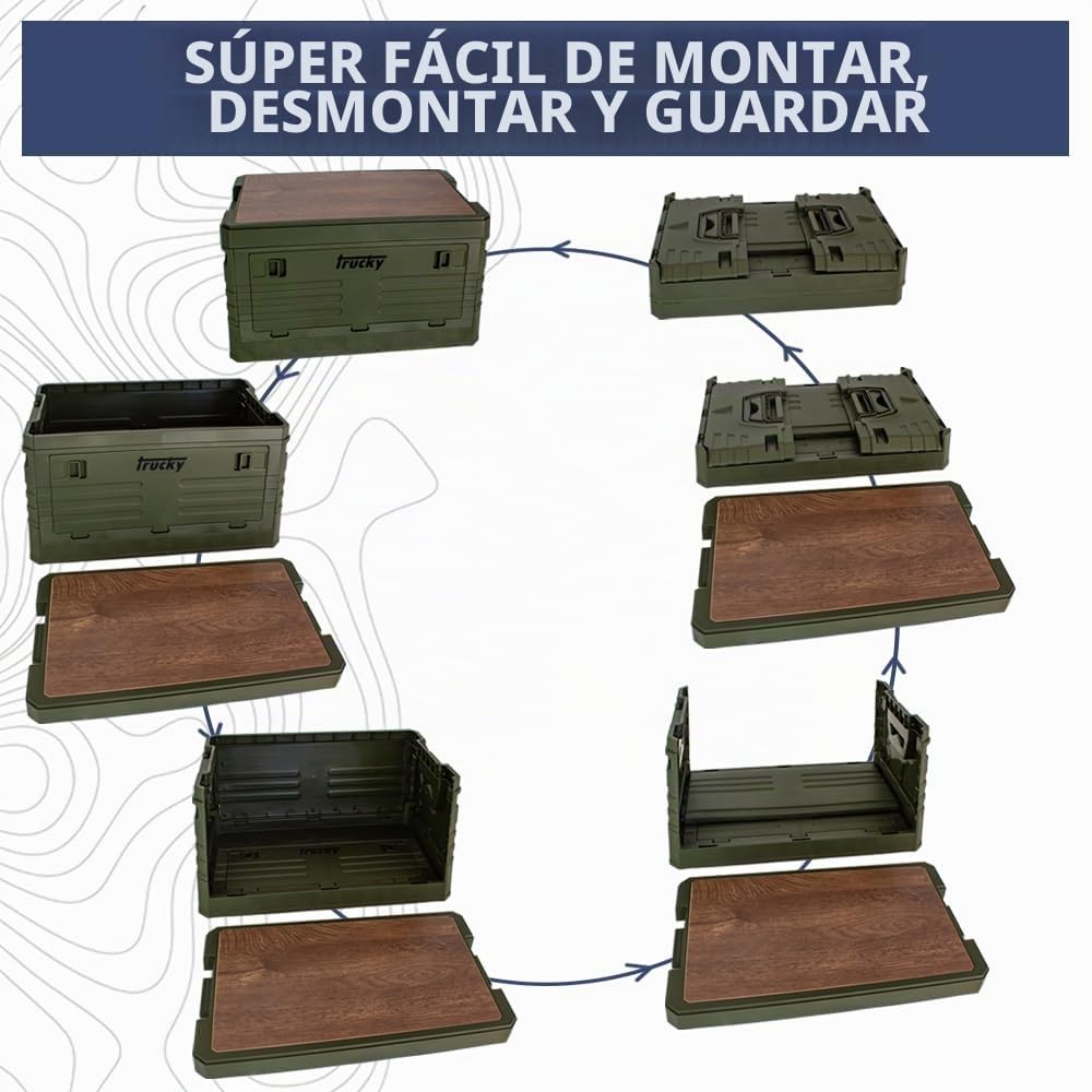 Caja de almacenamiento Trucky, 75 L 58 x 40 x 33 cm, Camping, Caja plegable, Caja plegable con tapa, Aufbewahrungsbox con tapa, plegable, Aufbewahrung, Caja, Verde