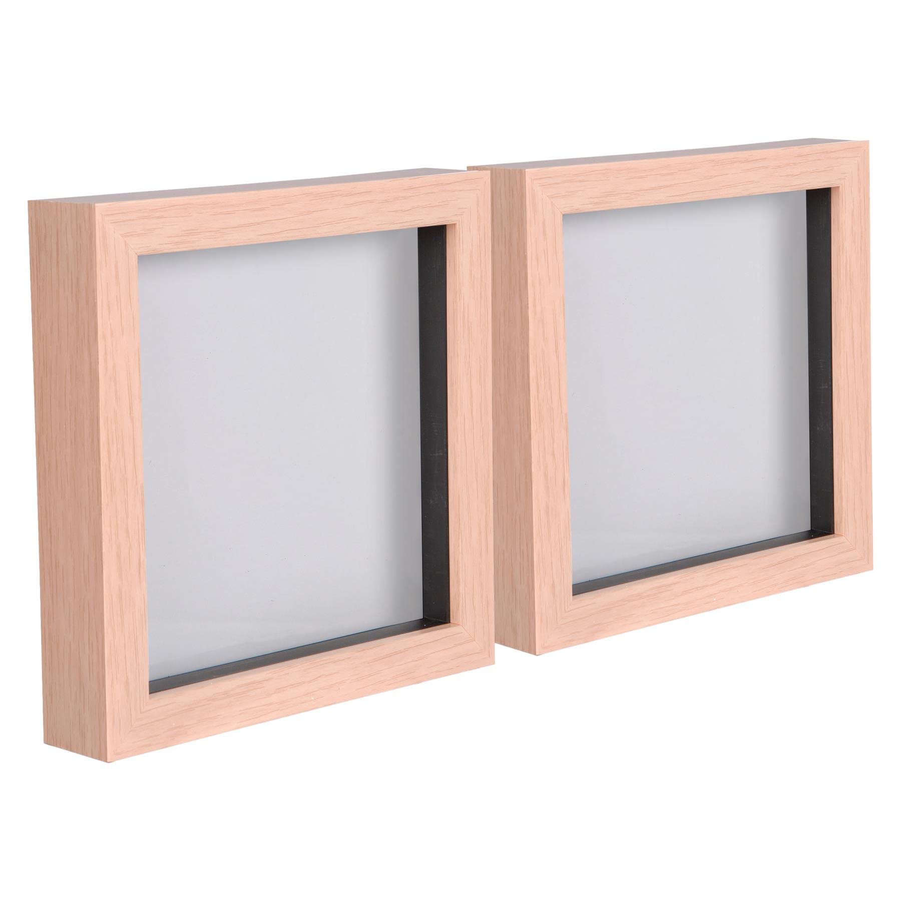 Nicola Spring Light Brown 3D Shadow Box Photo Frames - 6 X 6 (15 X 15Cm) - Pack Of 2 - 3D Photo Frame 3D Box Picture Frame Box Memorabilia Display Case For Crafts, Keepsakes, Wedding, Graduation