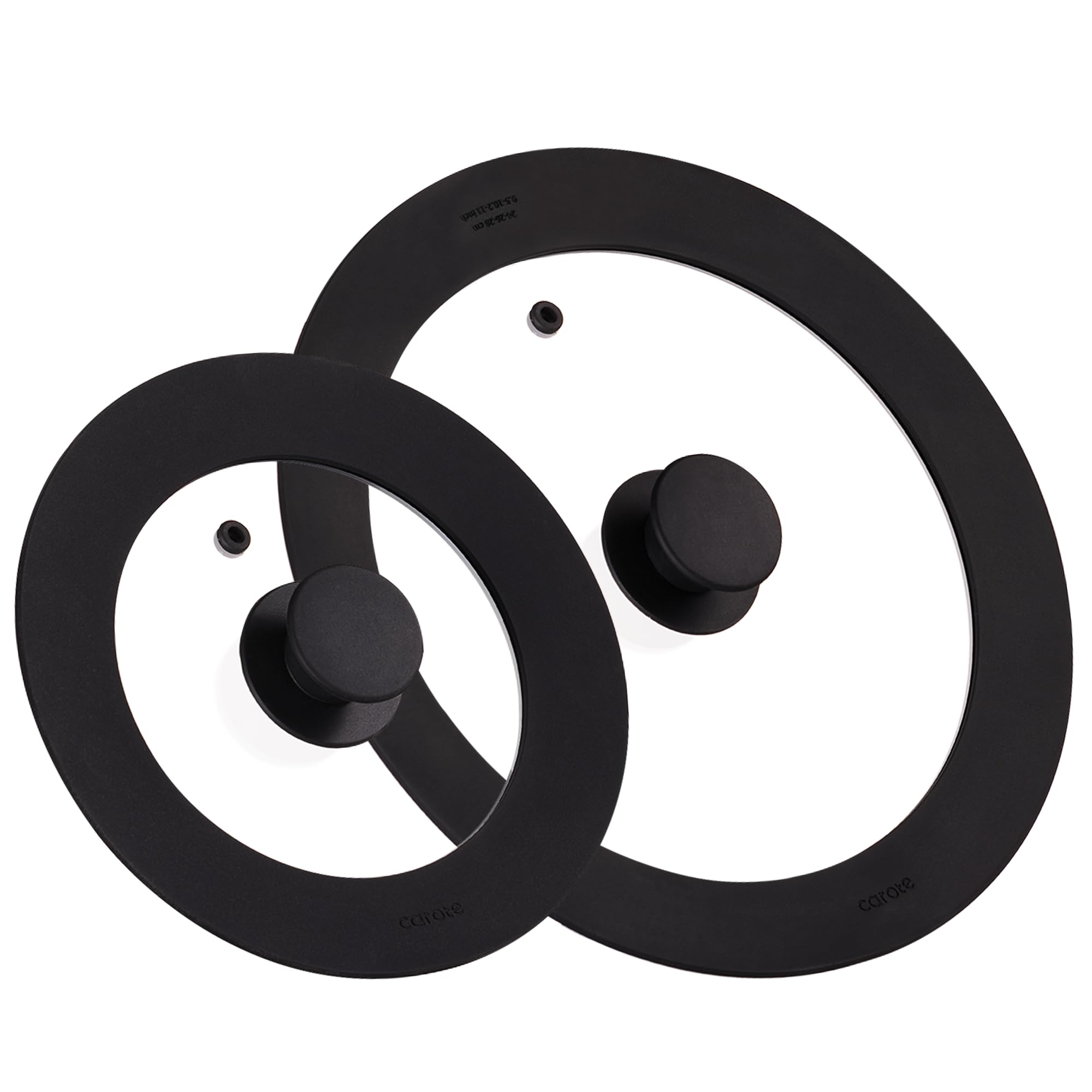 CAROTE 2 PCS Universal Silicone Lid for Pots, Pans and Skillets, Pot Lid With Heat Resistant Silicone Rim and Tempered Glass, Black（6"+7"+8"+ 9.5"+10"+11"）