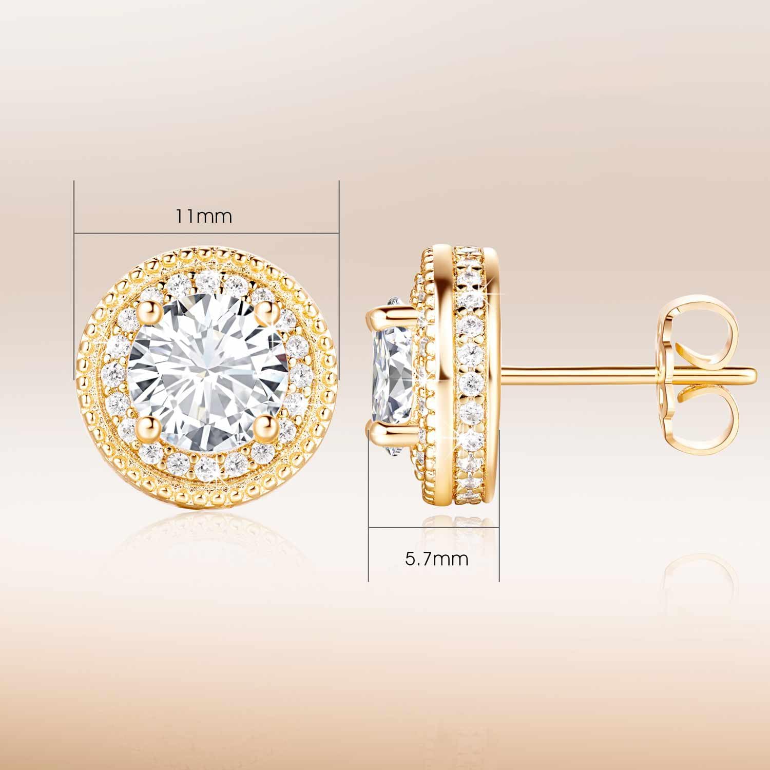 AMELINE 14K Gold Studs Earrings for Women, Small Gold Stud Earrings for Women, Stylish Minimalist Womens Earring Design, Brilliant Cubic Zirconia Earring Studs, 11 mm - Image 6