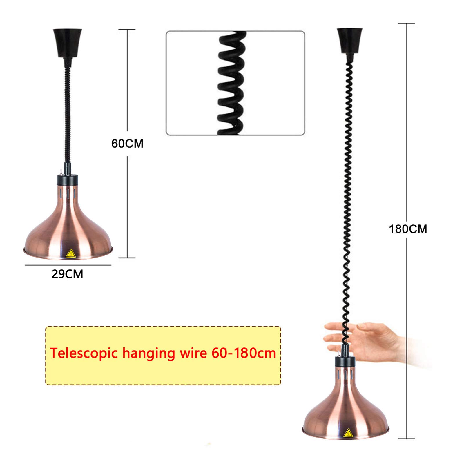 Lustre Cuisine Lampe Chauffante pour Restaurant, Lampe Chauffe-Plats Commerciale pour Réchauffer Les Aliments, Ampoule 250W et Abat-Jour 29cm, Acier Inoxydable, Lot de 2