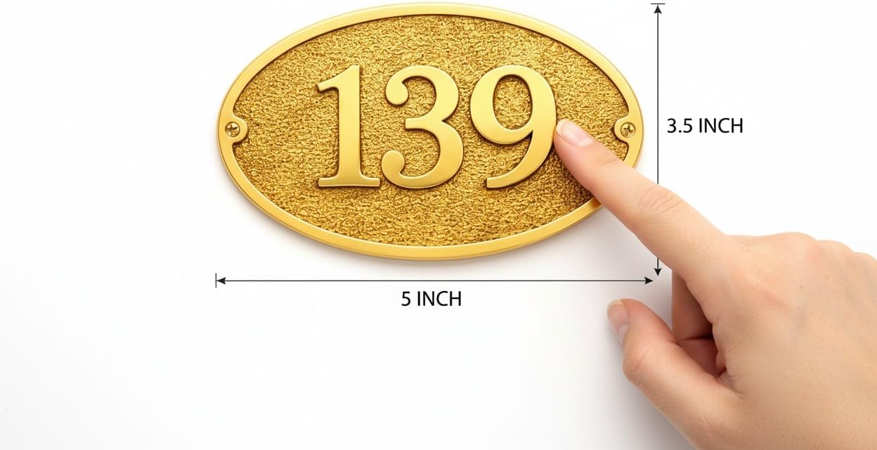Customizable Solid Brass Oval House Number Plaque 5 x3.5 Inch – Personalized Address Sign with Screws for Home, Office, Door, Gate, Wall, Outdoor Indoor Use