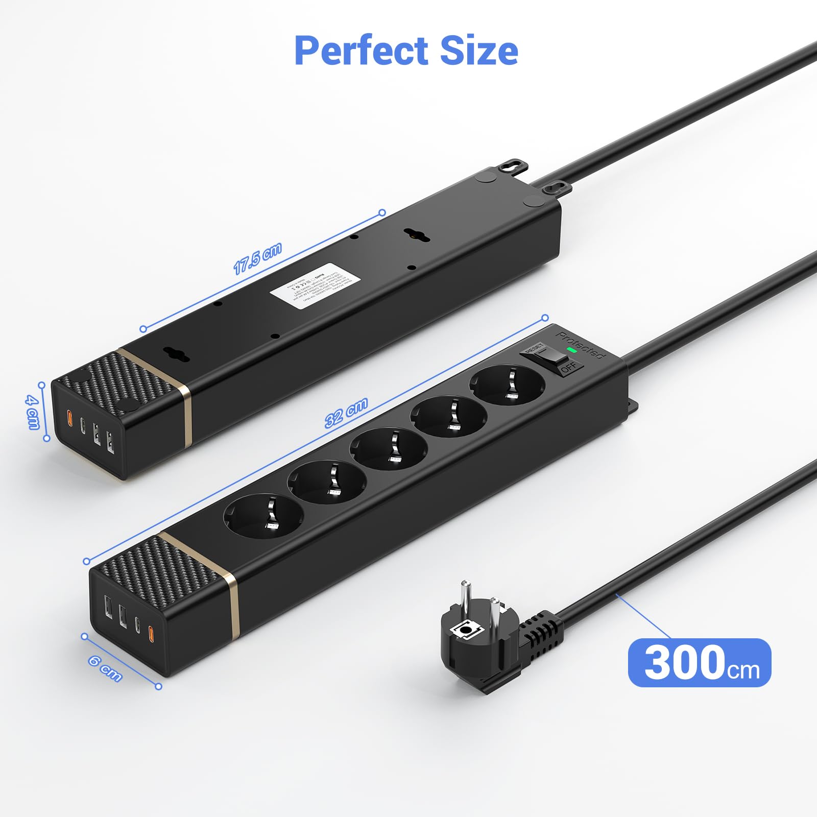 Techuoso 5-voudige stekkerdoos ondertafelmontage met 2 USB-C