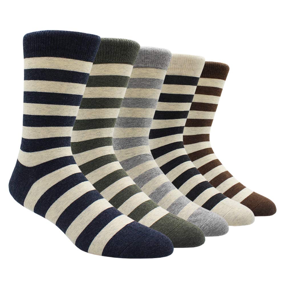 TOEJYJ Mens Fun Dress Socks, Pattern Funny Casual Socks Pack, Colorful Striped Cotton Novelty Socks Size 10-13